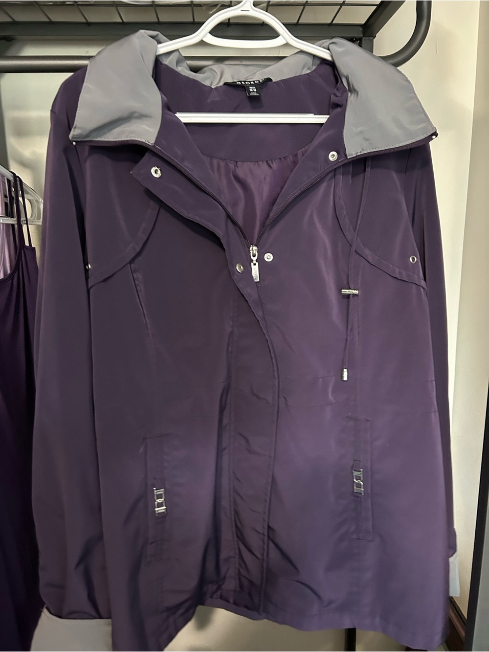 George Purple Trench Coat with Gray Hood Lining